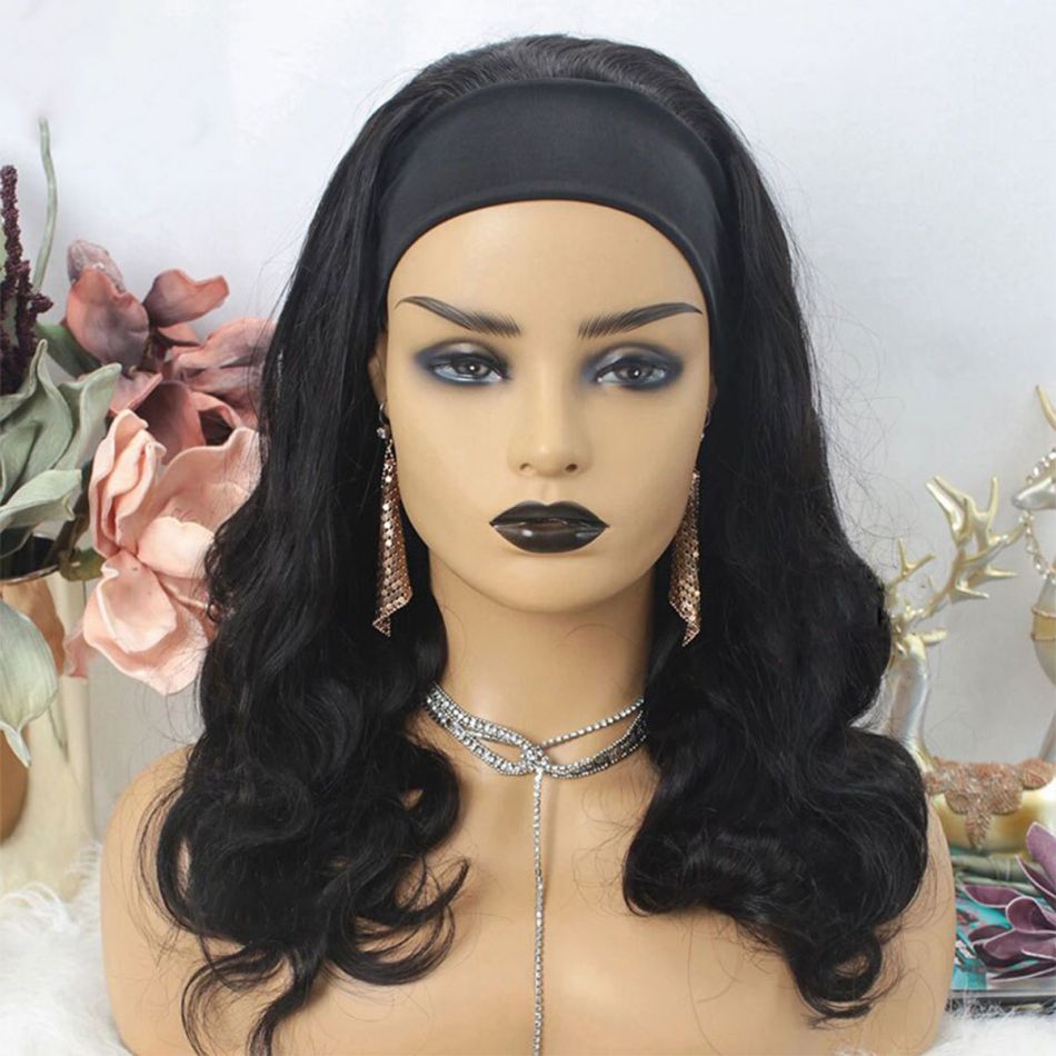 Body Wave Wigs with Headbands for Black Women Human Hair Wigs 150% Density Natural Black