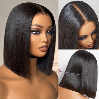 Sleek Blunt Cut Bone Straight Bob Wig 2×6 Inch Deep Part Realistic Lace Vietnam Hair 220% Density
