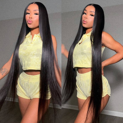 40inch 13×4 Long Straight HD Lace Frontal Wig Brazilian Straight Human Hair Wigs 200 Density