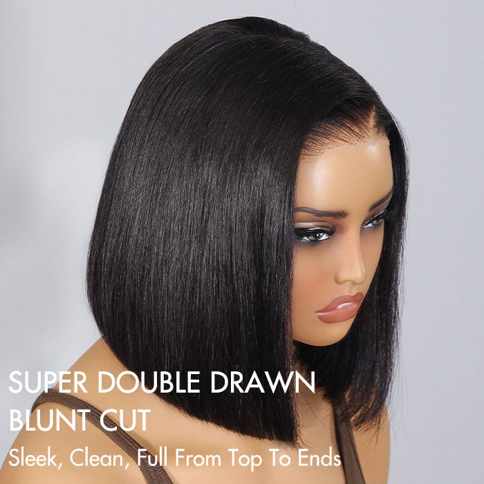 Super Double Drawn Bone Straight Bob Wig Blunt Cut 6×5 Natural C-Side Part Glueless Straight Bob Wig Vietnam Hair