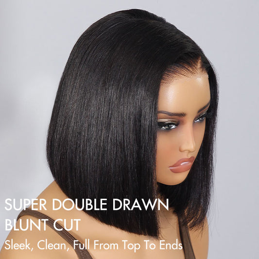 Super Double Drawn Bone Straight Bob Wig Blunt Cut 6×5 Natural C-Side Part Glueless Straight Bob Wig Vietnam Hair