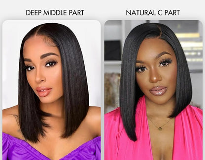 Super Double Drawn Bone Straight Bob Wig Blunt Cut 6×5 Natural C-Side Part Glueless Straight Bob Wig Vietnam Hair