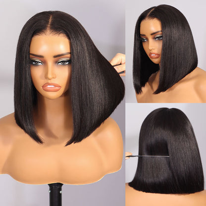 Super Double Drawn Bone Straight Bob Wig Blunt Cut 6×5 Natural C-Side Part Glueless Straight Bob Wig Vietnam Hair
