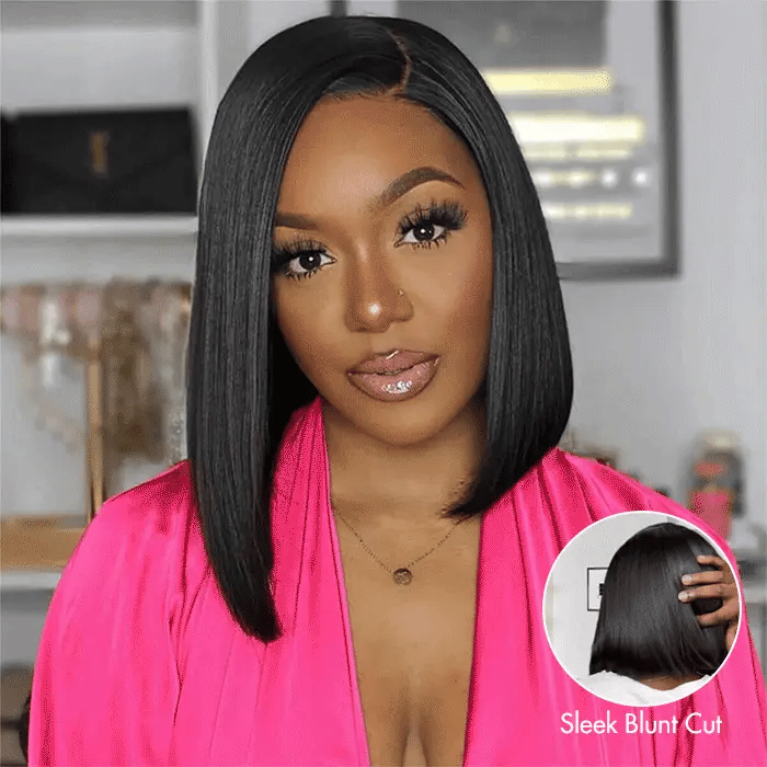 Super Double Drawn Bone Straight Bob Wig Blunt Cut 6×5 Natural C-Side Part Glueless Straight Bob Wig Vietnam Hair