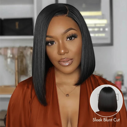 Super Double Drawn Bone Straight Bob Wig Blunt Cut 6×5 Natural C-Side Part Glueless Straight Bob Wig Vietnam Hair