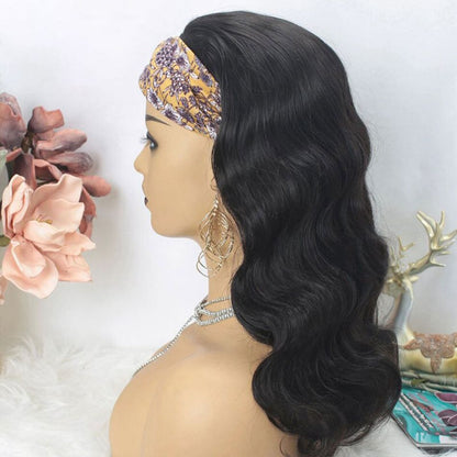 Body Wave Wigs with Headbands for Black Women Human Hair Wigs 150% Density Natural Black