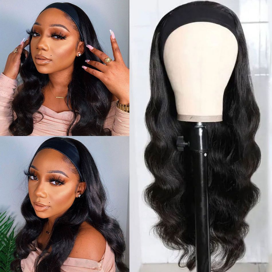 Body Wave Wigs with Headbands for Black Women Human Hair Wigs 150% Density Natural Black