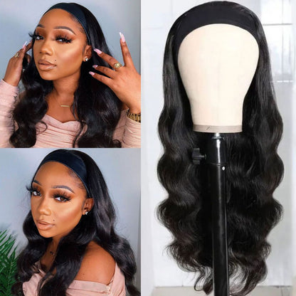 Body Wave Wigs with Headbands for Black Women Human Hair Wigs 150% Density Natural Black