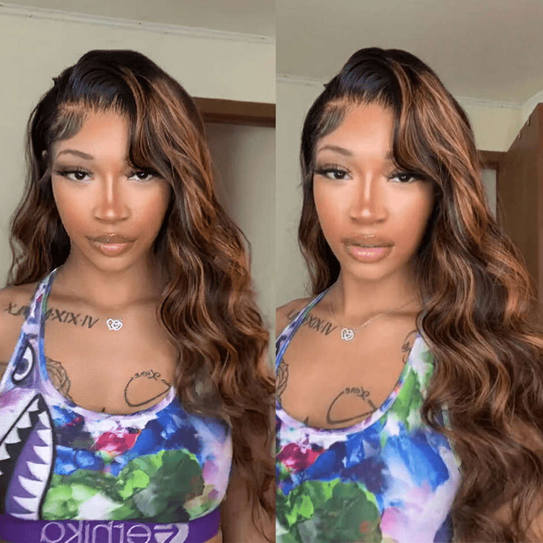 Perruque body wave balayage highlight 6x5 13x4, perruque frontale en dentelle HD pré-coupée, perruque en dentelle sans colle en cheveux humains colorés