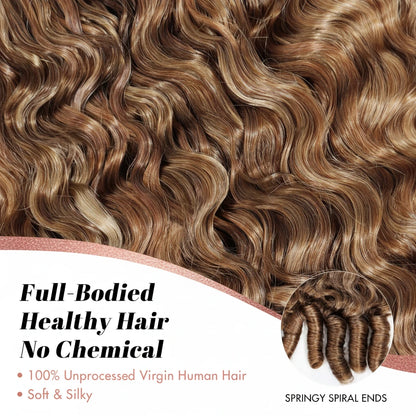 Burmese Curly Feather Crochet Human Hair Extensions 4/30/27 Highlight Pre-Separated Reusable Miracle Knots Boho Braiding Hair