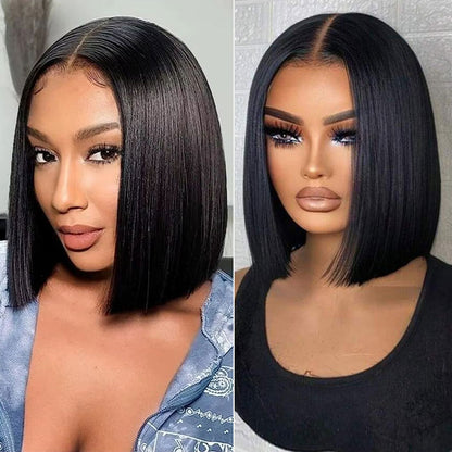 Sleek Blunt Cut Bone Straight Bob Wig 2×6 Inch Deep Part Realistic Lace Vietnam Hair 220% Density