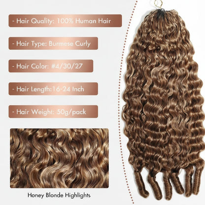 Burmese Curly Feather Crochet Human Hair Extensions 4/30/27 Highlight Pre-Separated Reusable Miracle Knots Boho Braiding Hair