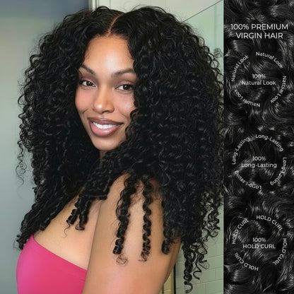 Burmese Curly Wig With Finger Coil Ends Pull &amp; Go Drawstring 13×6 Glueless Wig Full Ends