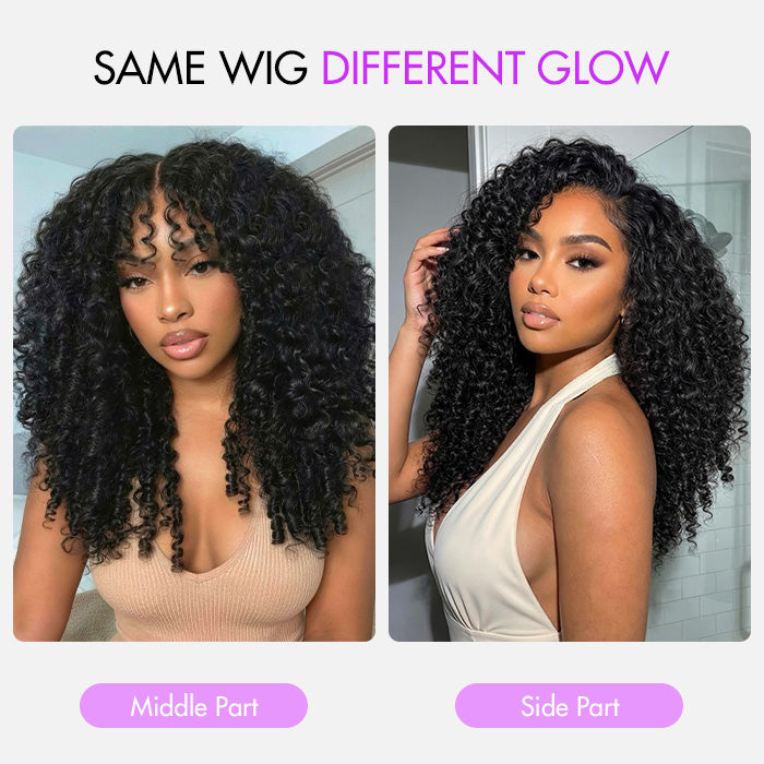 Burmese Curly Wig With Finger Coil Ends Pull &amp; Go Drawstring 13×6 Glueless Wig Full Ends