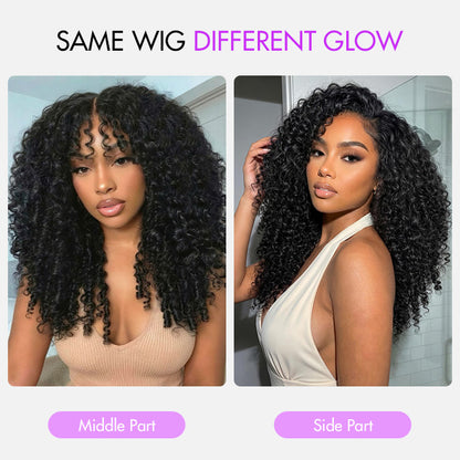 Burmese Curly Wig With Finger Coil Ends Pull &amp; Go Drawstring 13×6 Glueless Wig Full Ends
