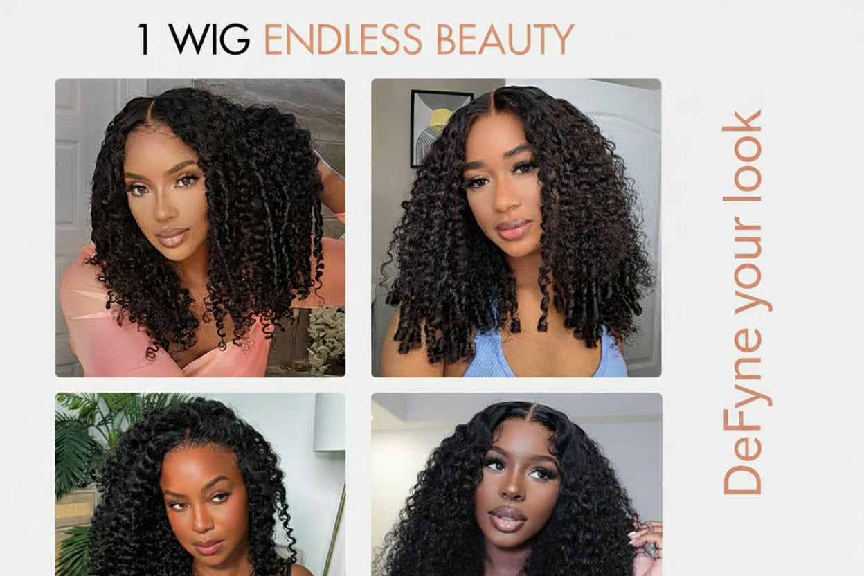 Burmese Curly Wig With Finger Coil Ends Pull &amp; Go Drawstring 13×6 Glueless Wig Full Ends