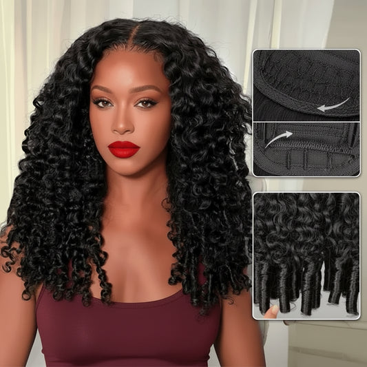 Burmese Curly Wig With Finger Coil Ends Pull & Go Drawstring 13×6 Glueless Wig Full Ends