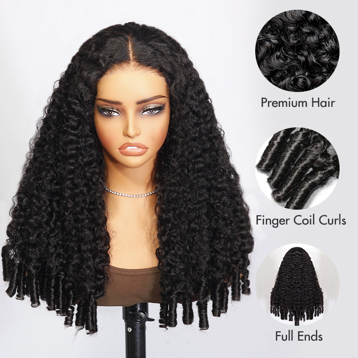 Burmese Curly Wig With Finger Coil Ends Pull &amp; Go Drawstring 13×6 Glueless Wig Full Ends