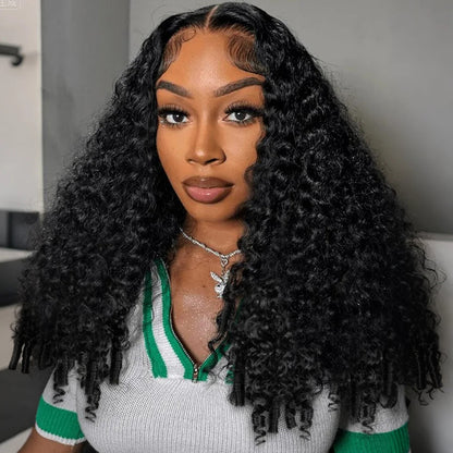Burmese Curly Wig With Finger Coil Ends Pull &amp; Go Drawstring 13×6 Glueless Wig Full Ends