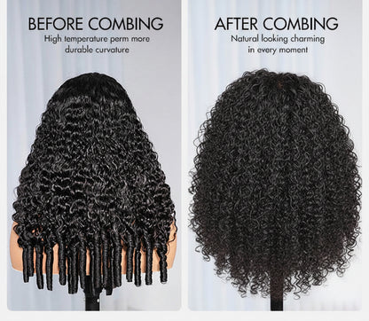 Burmese Curly Wig With Finger Coil Ends Pull &amp; Go Drawstring 13×6 Glueless Wig Full Ends