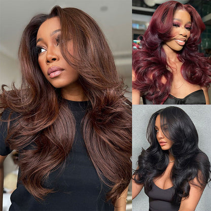 Dark Burgundy/Dark Brown Butterfly Haircuts Loose Wave 6×5 Glueless Wig Pre-Layered Face Framing Wig