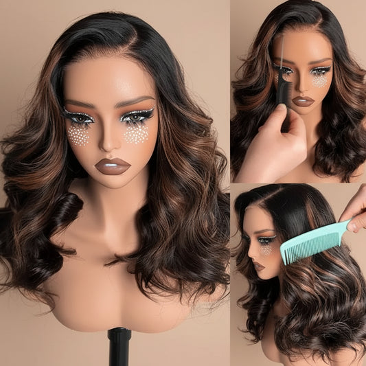 Ombre Brown Highlight Butterfly Layer Cuts Wig