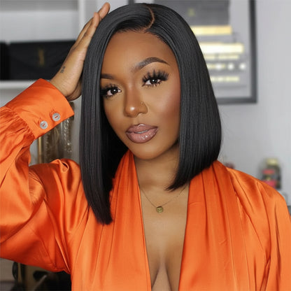 Super Double Drawn Bone Straight Bob Wig Blunt Cut 6×5 Natural C-Side Part Glueless Straight Bob Wig Vietnam Hair