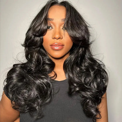 Face-Framing Curtain Bangs Body Wave 6×5 Glueless Hd Lace Wig with Layers Ready To Go Wig 220% Density