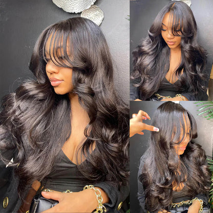 Face-Framing Curtain Bangs Body Wave 6×5 Glueless Hd Lace Wig with Layers Ready To Go Wig 220% Density
