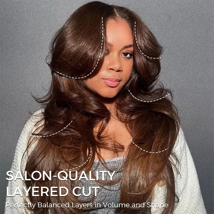 Dark Burgundy/Dark Brown Butterfly Haircuts Loose Wave 6×5 Glueless Wig Pre-Layered Face Framing Wig