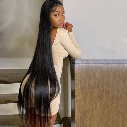 40inch 13×4 Long Straight HD Lace Frontal Wig Brazilian Straight Human Hair Wigs 200 Density