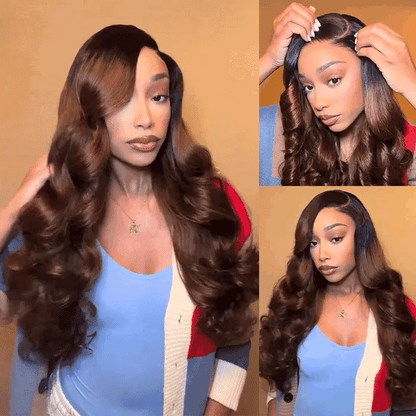 Butterfly Haircuts Dark Root to Mocha Brown Ombre 6×5 Natural C Part Pre-styled Loose Wave Glueless Wig 250% Density