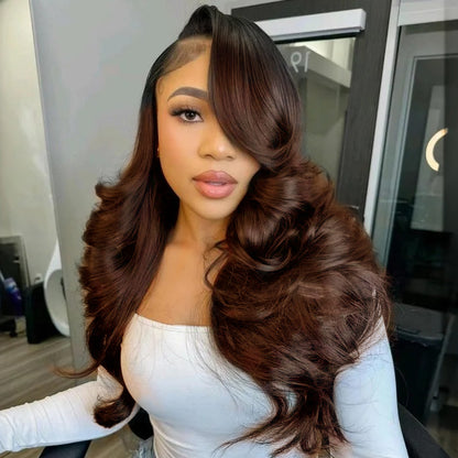 Butterfly Haircuts Dark Root to Mocha Brown Ombre 6×5 Natural C Part Pre-styled Loose Wave Glueless Wig 250% Density