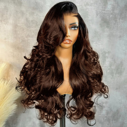 Butterfly Haircuts Dark Root to Mocha Brown Ombre 6×5 Natural C Part Pre-styled Loose Wave Glueless Wig 250% Density