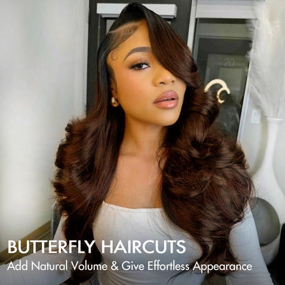 Butterfly Haircuts Dark Root to Mocha Brown Ombre 6×5 Natural C Part Pre-styled Loose Wave Glueless Wig 250% Density