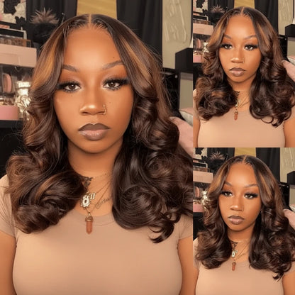 Ombre Brown Highlight Butterfly Layer Cuts Wig