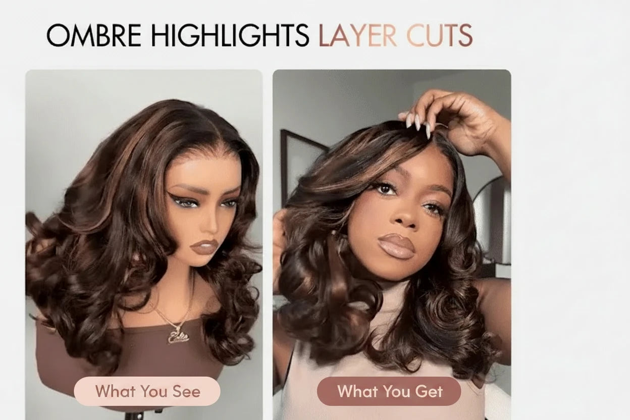 Ombre Brown Highlight Butterfly Layer Cuts Wig