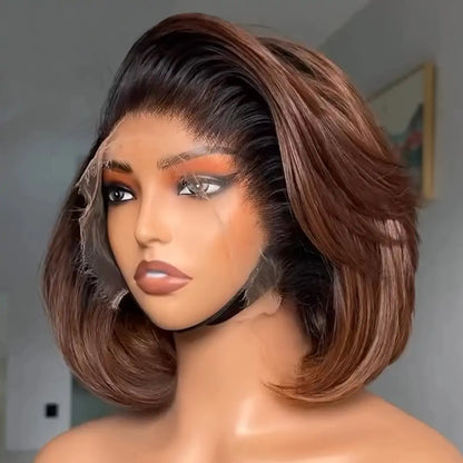 Ombre Brown Wig with Dark Roots Layer Cuts Short Bob Wig 6×5 Pre-everything Glueless Wig