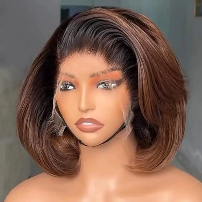 Ombre Brown Wig with Dark Roots Layer Cuts Short Bob Wig 6×5 Pre-everything Glueless Wig