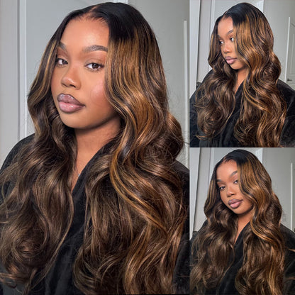 Balayage Highlight Body Wave Wig 6×5 13×4 Pre-cut Hd Lace Frontal Wig Colored Human Hair Glueless Lace Wig