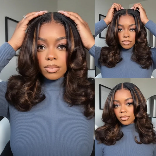 Ombre Brown Highlight Butterfly Layer Cuts Wig