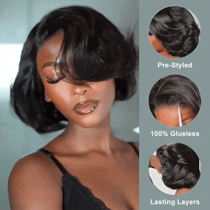 Natural Blowout Layer Cuts Straight Short Bob Wig 6×5 Pre-everything Glueless Wig 180% Density