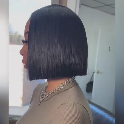 Sleek Blunt Cut Bone Straight Bob Wig 2×6 Inch Deep Part Realistic Lace Vietnam Hair 220% Density