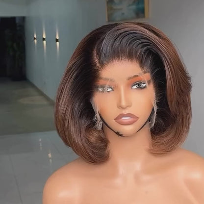 Ombre Brown Wig with Dark Roots Layer Cuts Short Bob Wig 6×5 Pre-everything Glueless Wig