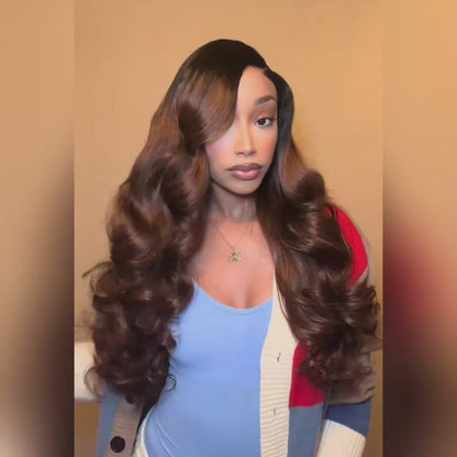 Butterfly Haircuts Dark Root to Mocha Brown Ombre 6×5 Natural C Part Pre-styled Loose Wave Glueless Wig 250% Density