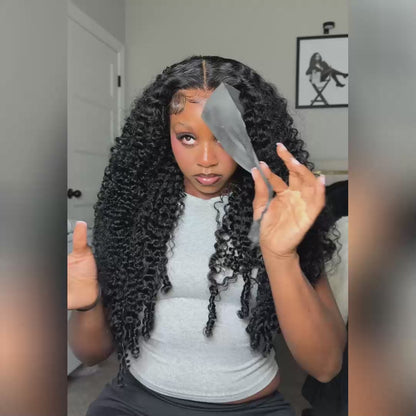 Burmese Curly Wig With Finger Coil Ends Pull &amp; Go Drawstring 13×6 Glueless Wig Full Ends