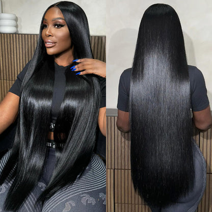 40inch 13×4 Long Straight HD Lace Frontal Wig Brazilian Straight Human Hair Wigs 200 Density