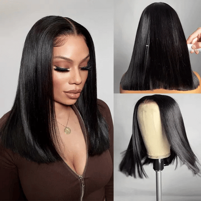 Super Double Drawn Straight Glueless Wig Shoulder Length 6×5 Pre-cut Lace Ready To Go Wig