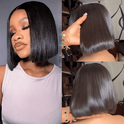 Sleek Blunt Cut Bone Straight Bob Wig 2×6 Inch Deep Part Realistic Lace Vietnam Hair 220% Density
