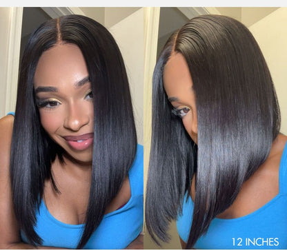 Super Double Drawn Bone Straight Bob Wig Blunt Cut 6×5 Natural C-Side Part Glueless Straight Bob Wig Vietnam Hair